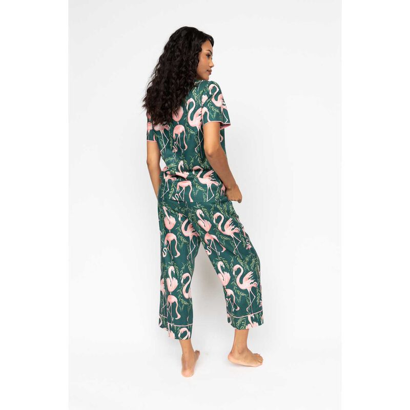 Cyberjammies Emerald Green Flamingo Print Short Sleeve Pyjama Top image number 1